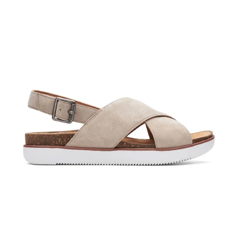 Plus Size Women's Wide - Width Platform Sandals in Black for Added Comfort and HeightWomen's Elayne Cross Sandal In Sand Suede