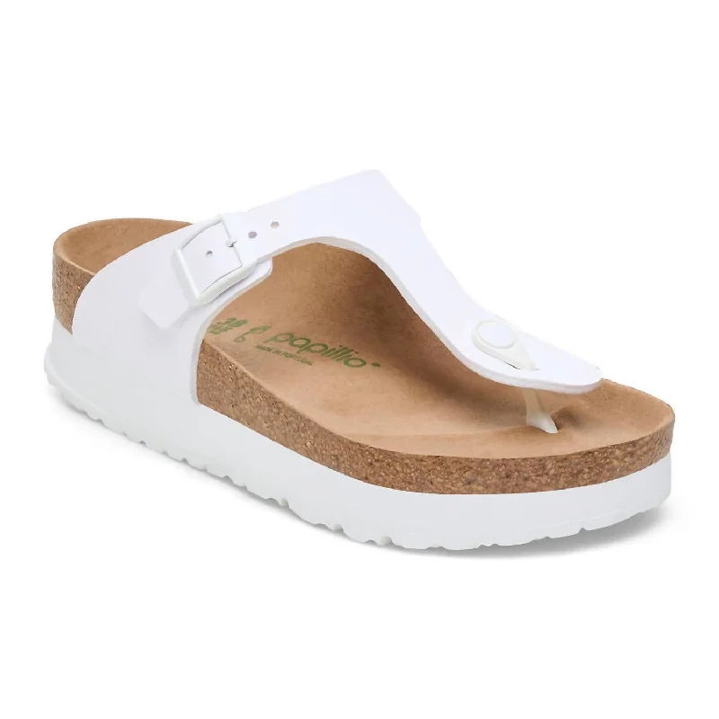 Women's Flat Slide Sandals with a Memory Foam Insole in White for All - Day ComfortWomen's Gizeh Platform Birko-Flor Sandal - Regular Fit In White Women's Flat Slide Sandals with a Memory Foam Insole in White for All - Day ComfortWomen's Gizeh Platform Birko-Flor Sandal - Regular Fit In White