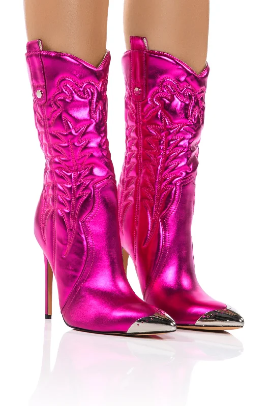 Women's Ankle Boots with Cut - Out Details in Beige for a Unique and Stylish EdgeAZALEA WANG PASSION METALLIC STILETTO BOOT IN FUCHSIA Women's Ankle Boots with Cut - Out Details in Beige for a Unique and Stylish EdgeAZALEA WANG PASSION METALLIC STILETTO BOOT IN FUCHSIA