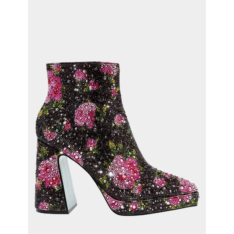 Plus Size Women's Embroidered Knee - High Boots in Burgundy for a Luxurious LookDella Black/pink Floral Plus Size Women's Embroidered Knee - High Boots in Burgundy for a Luxurious LookDella Black/pink Floral