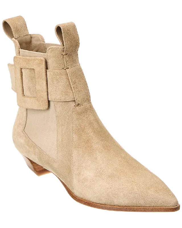 Roger Vivier Logo Plaque Viv Suede Bootie